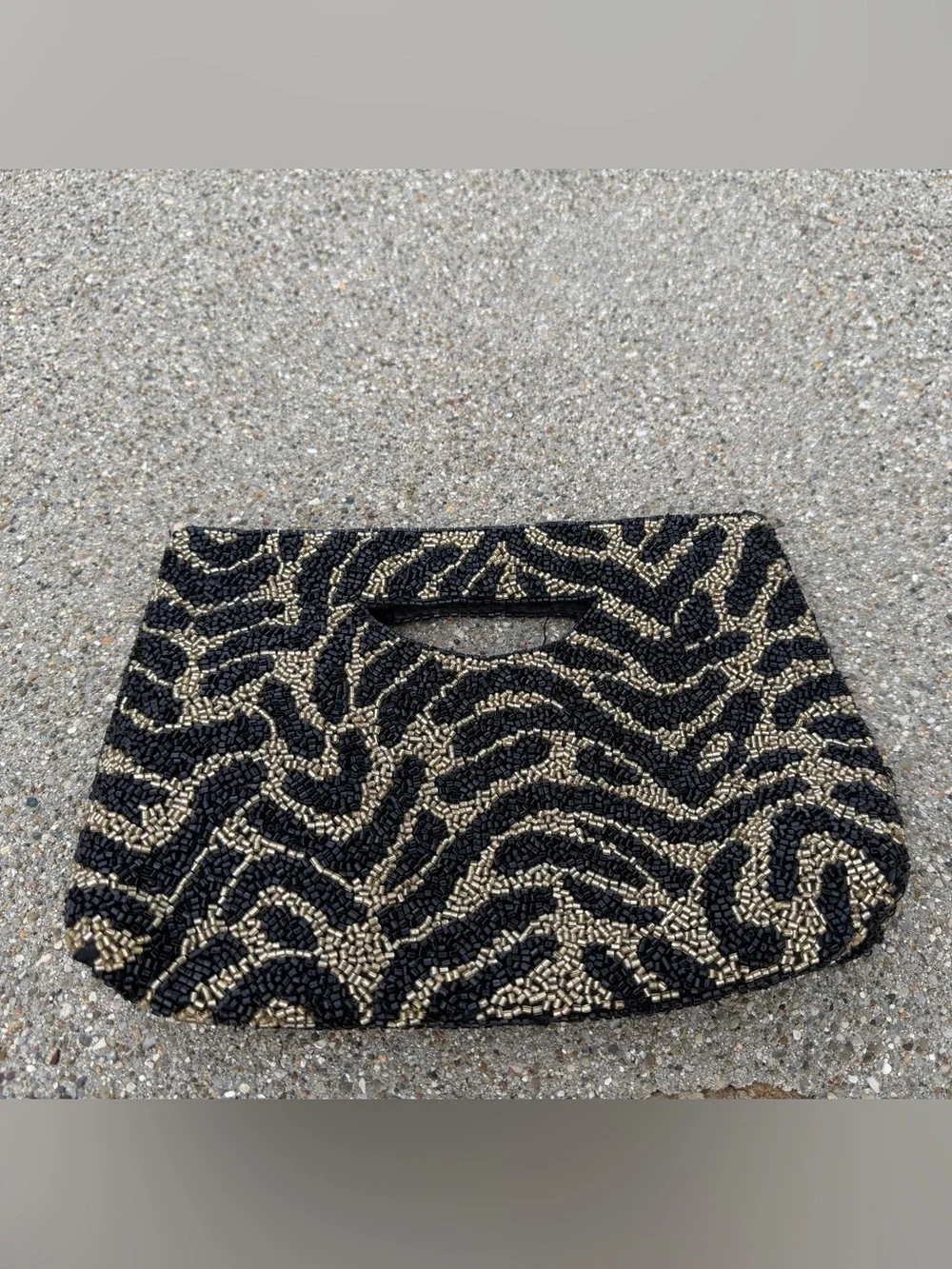 Rachel Zoe Black & Gold Beaded Zebra-Pattern Handbag purse clutch